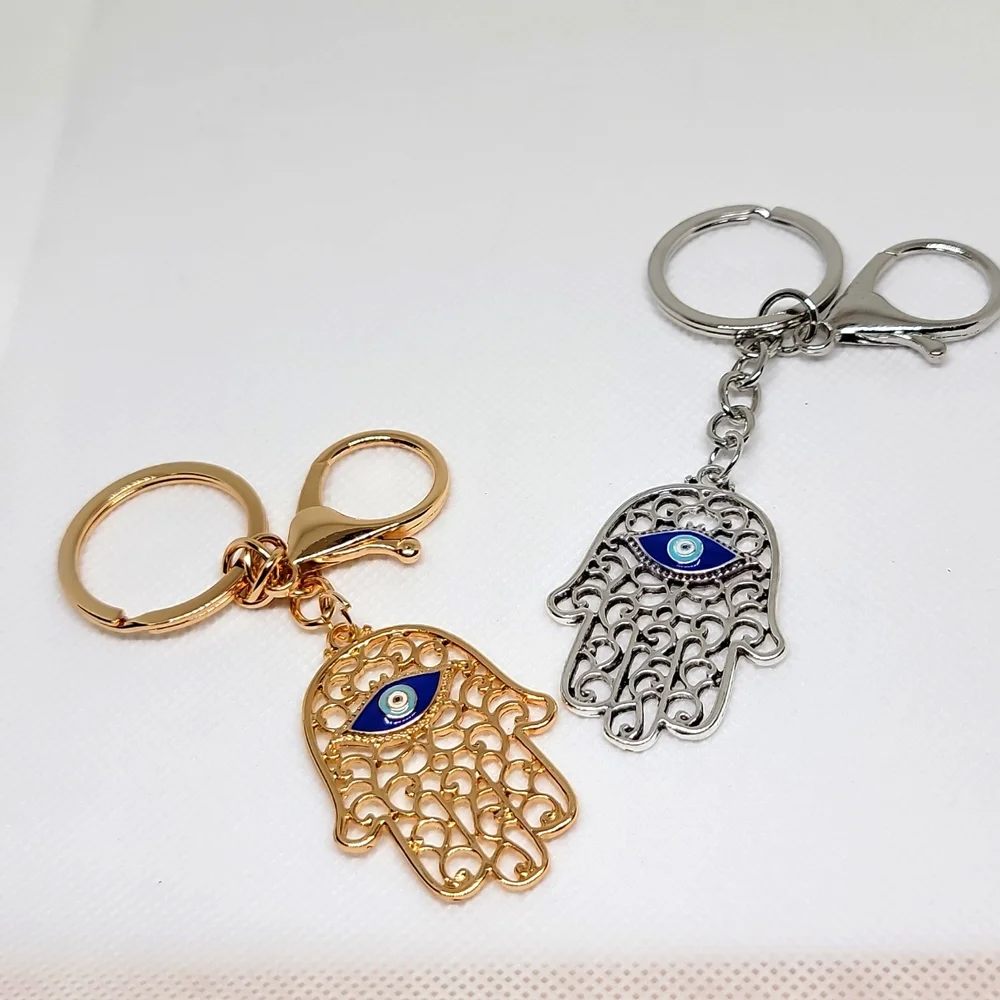 Evil Eye Golden Palm Keychain Bag Charm Gold or Silver ·4In Drop · New